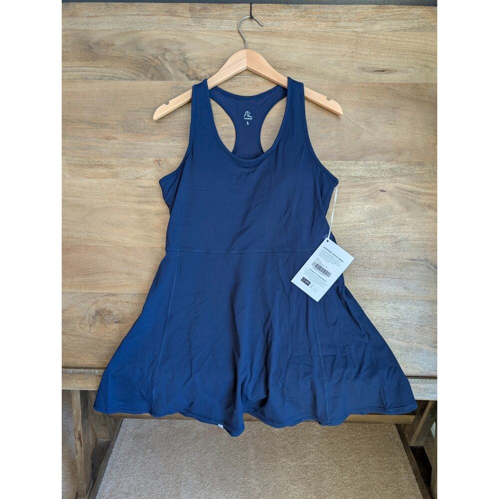 Rhoback Everyday Active Dress Womens Large Navy Solid Sleeveless Racerback NWT
